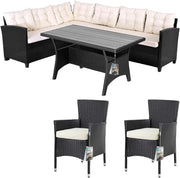 Set di Mobili Outdoor Salottino Esterno Polyrattan Lounge Tavolo da Pranzo Panca d'angolo 2 Sedie da Giardino