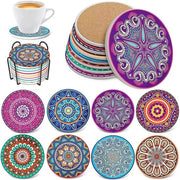 Onderzetter assorbente ceramica, 8 pezzi, glasse riciclabili in gomma, cintura, base in gomma, decorazione mandala, sotto piatto ceramico, regalo di benvenuto per casa, decorazione per cucina e soggiorno.