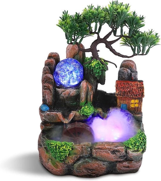 Fontana per camera con piante fontana a muro con cascata e nebbia - Fontana desktop con illuminazione per Tuinaquarium - Decorazione per interni e esterni con umidificatore d'aria