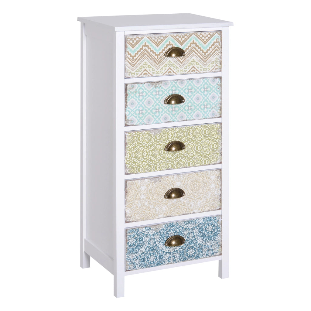 Cassettiera shabby chic multicolore con 5 cassetti, struttura in MDF, portata fino a 50 kg