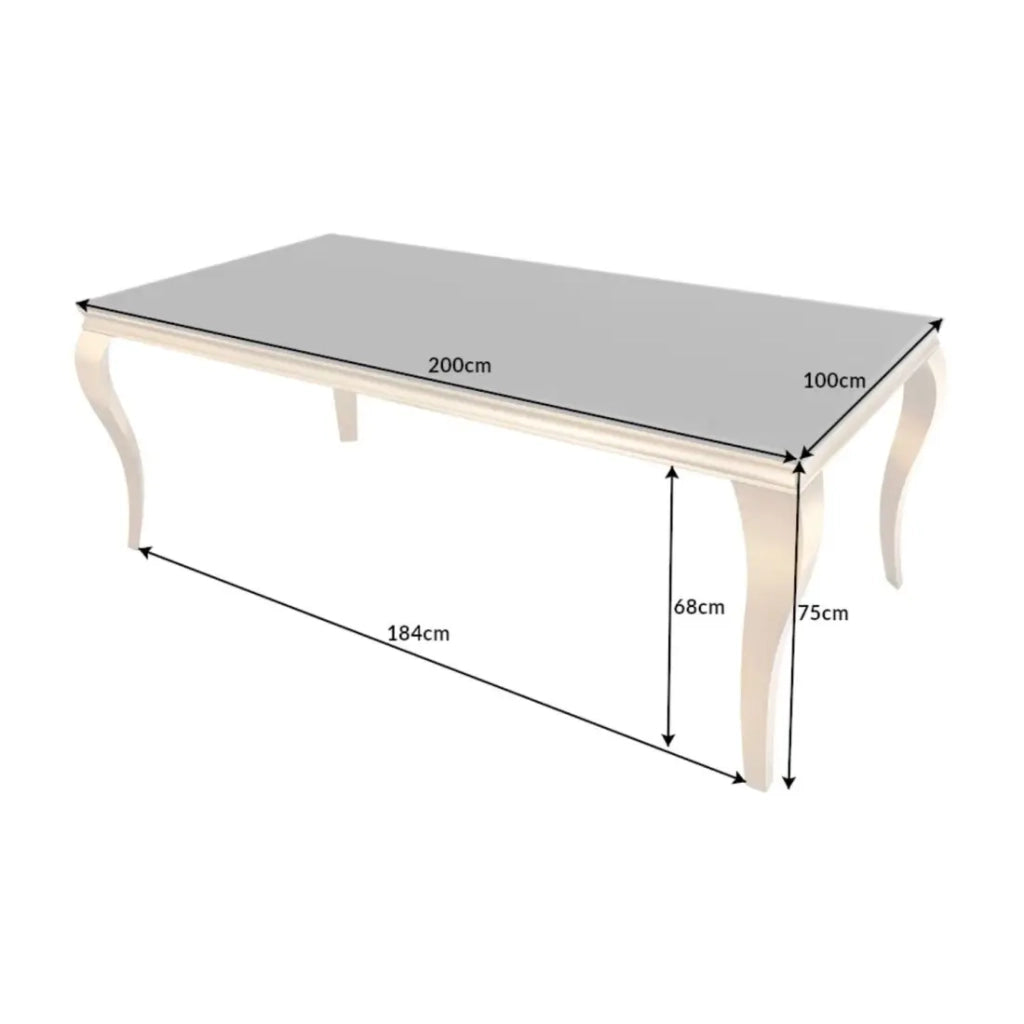 Table VELENA 200 cm – Piano in vetro nero e struttura in acciaio dorato – Eleganza barocca e design raffinato
