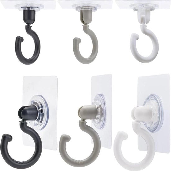 Haken per plafondo autoadesivi - Hanger per parete appuntenti senza forare - Rotore per plafondo rotativa - 360 °/180 ° - Per piccole piante e accappatoi - Set da 6.
