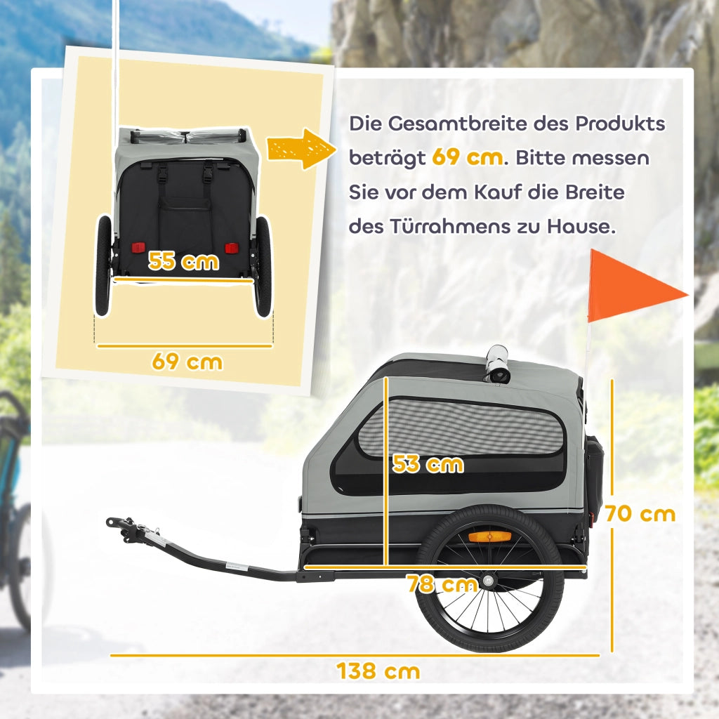 Rimorchio per Bicicletta Pieghevole per Cani ¨C zephmum ¨C Grigio 20kg