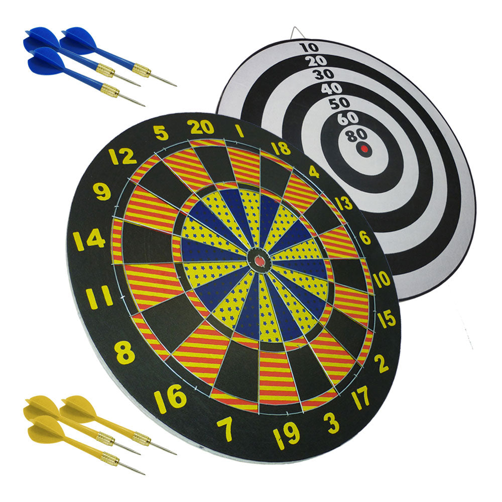 Bersaglio Ø 43cm con 6 Freccette Punta in Metallo Double Face