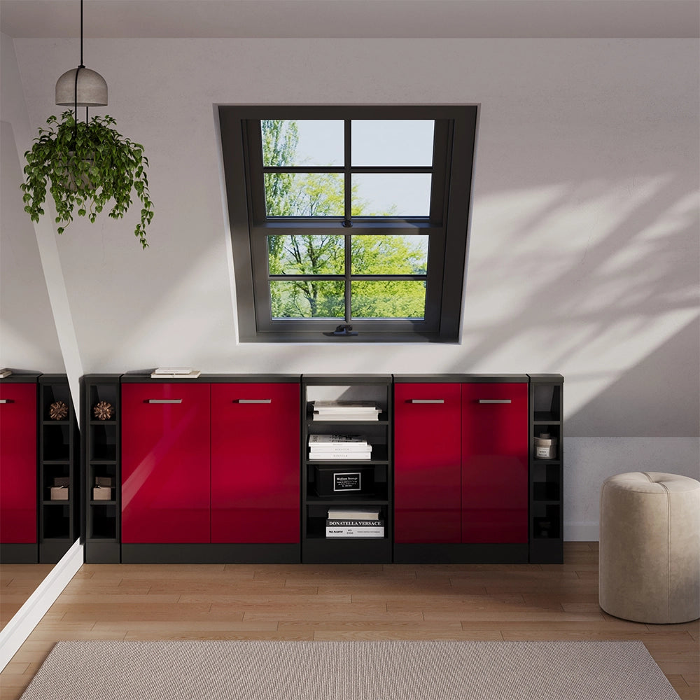 Set di mobili sottotetto Rion Rosso lucido/Antracite Set di 5 Vicco