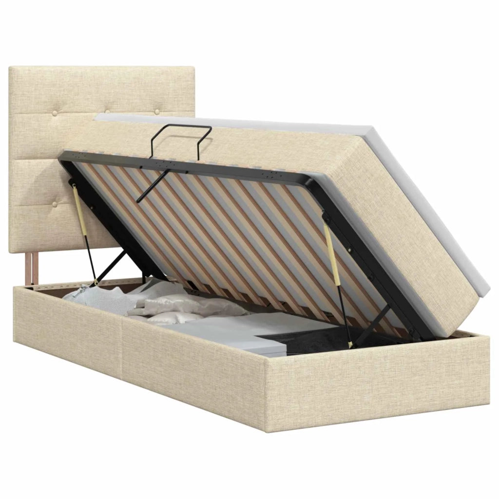 Letto con contenitore e materasso Crema 90 x 190 cm Tessuto 3459475