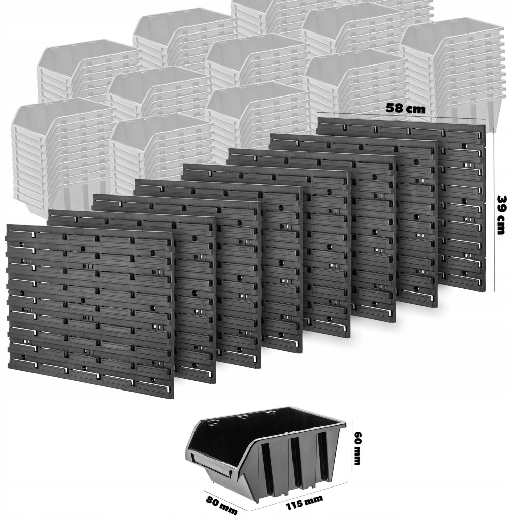 Pannello portautensili KADAX da parete per officina, 232x78 cm, 112 scomparti, 40 supporti, garage.