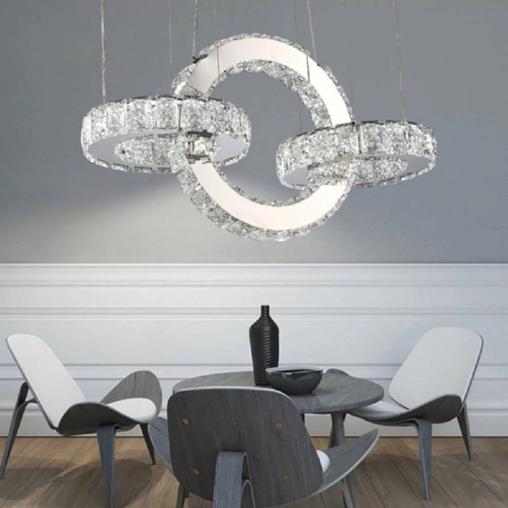 Trade Shop - Lampadario Led Design Moderno Cerchi Di Cristallo 25 Watt Luce Bianco Freddo B34 -