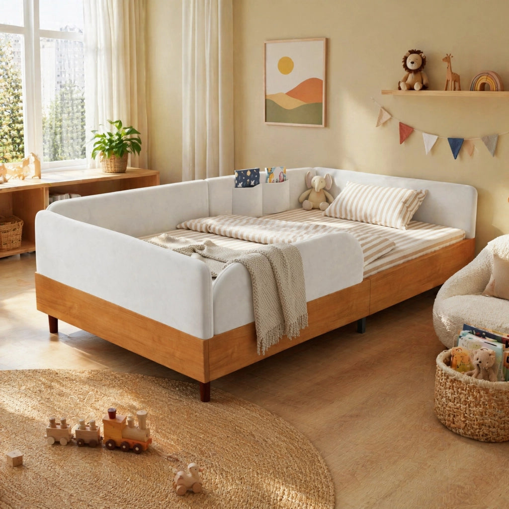 Letto singolo imbottito per bambini in velluto 90x200 cm