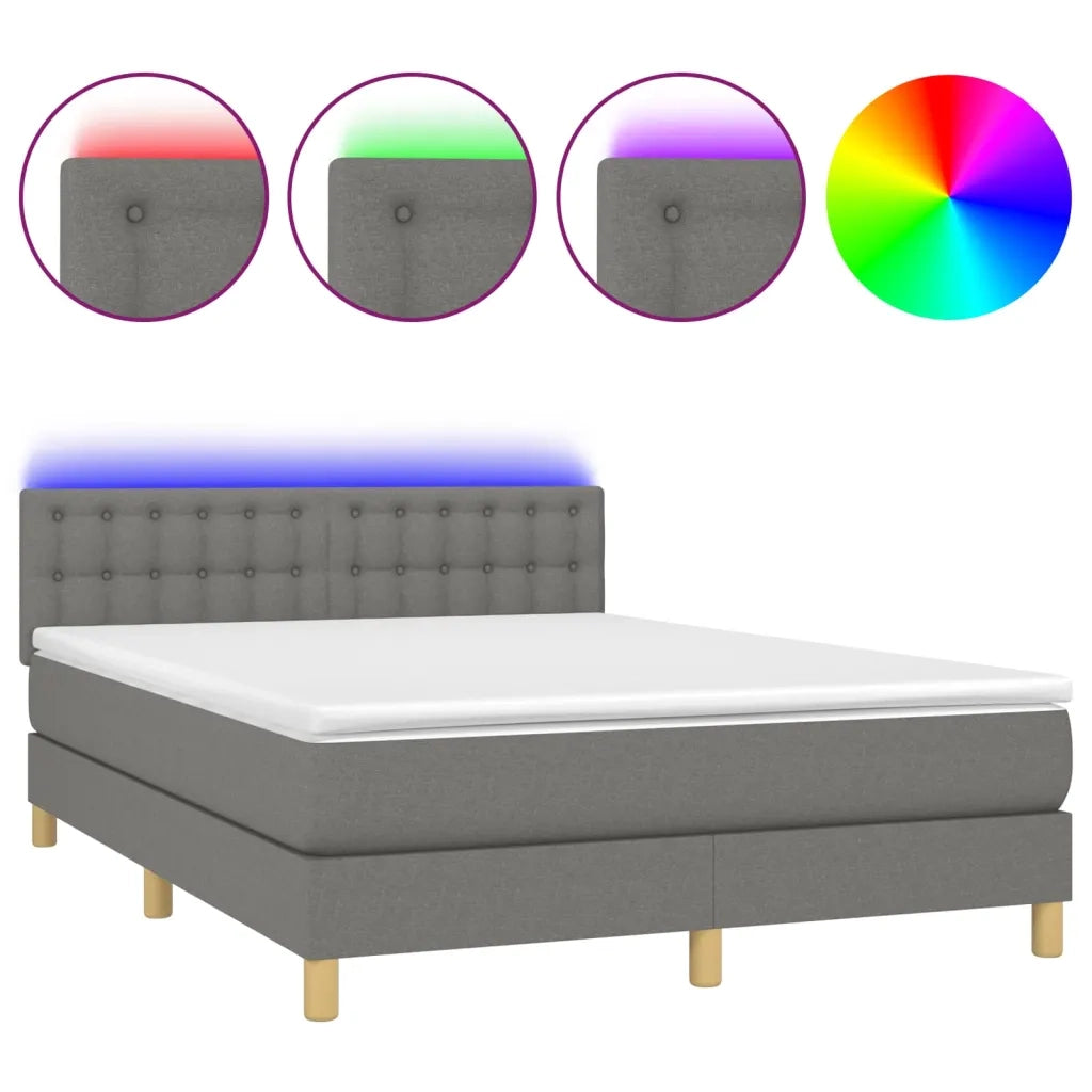 Letto a Molle Materasso e LED Grigio Scuro 140x200cm in Tessuto 3134038