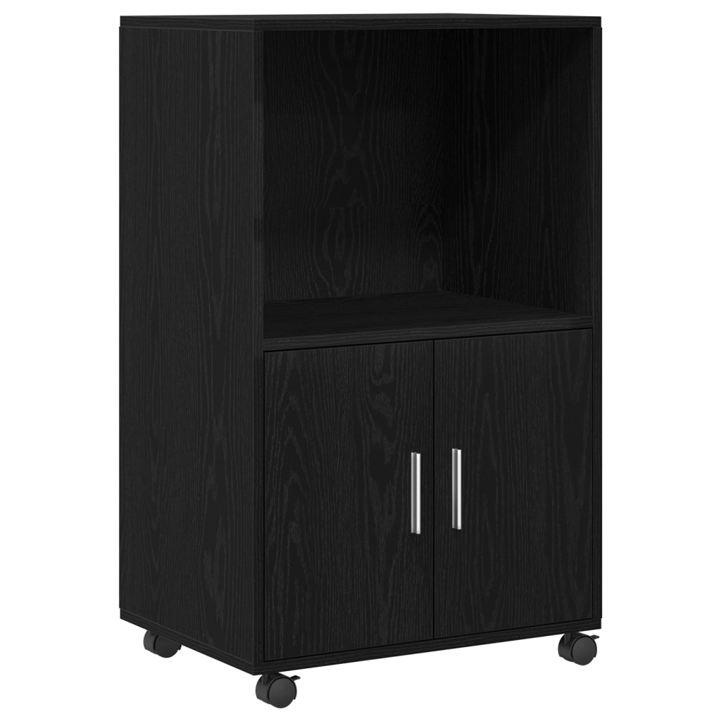 Mobile Rolling Nero Rovere 55x40x91 cm Legno Ingegnerizzato