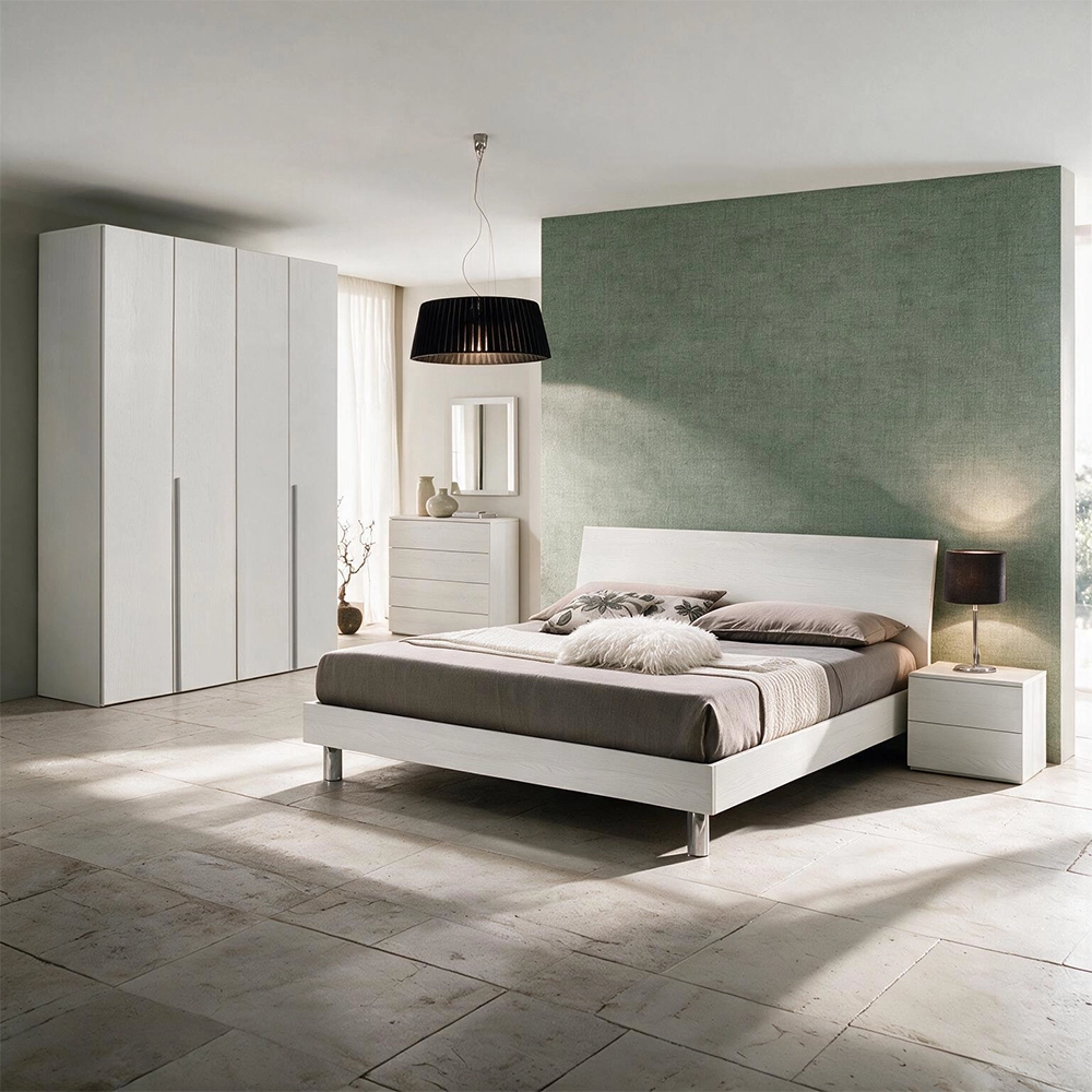 Camera da Letto Completa Urano con Armadio 4 Ante – Bianco Larice