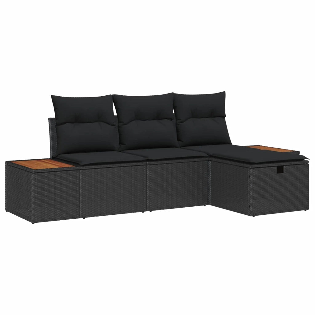 Set Divano da Giardino con cuscino 4 pcs Nero Poly Rattan