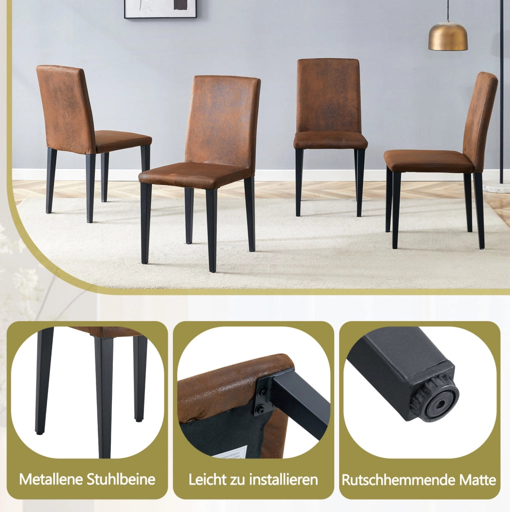 Set di 2 sedie da pranzo moderne in tessuto marrone e metallo nero; 90 cm