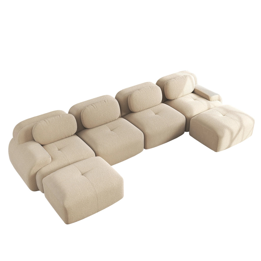 divano angolare modulare senza montaggio con design ergonomico e base antiscivolo in velluto a coste beige