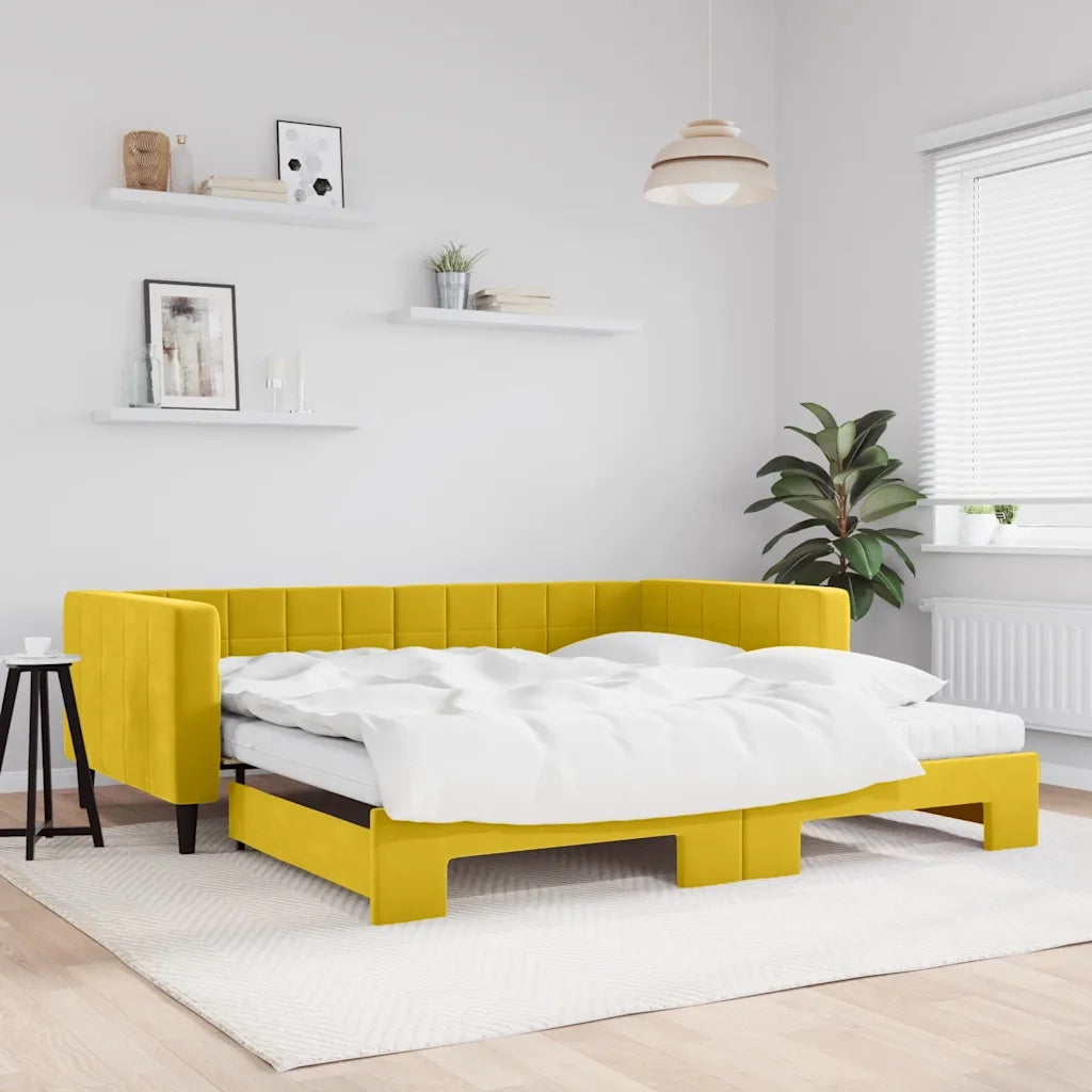 Divano Letto Estraibile con Materassi Giallo 100x200 cm Vellutocod mxl 82706