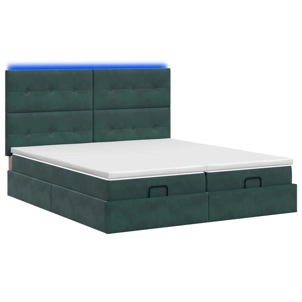 Letto Ottomano con Materasso e LED Verde Scuro 200 x 200 cm 3458505