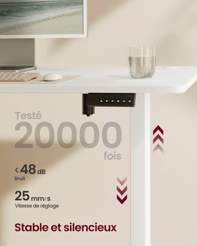 Scrivania elettrica regolabile in altezza 60 x 120 cm 4 posizioni di memoria tasca portaoggetti bianca 12_0004586