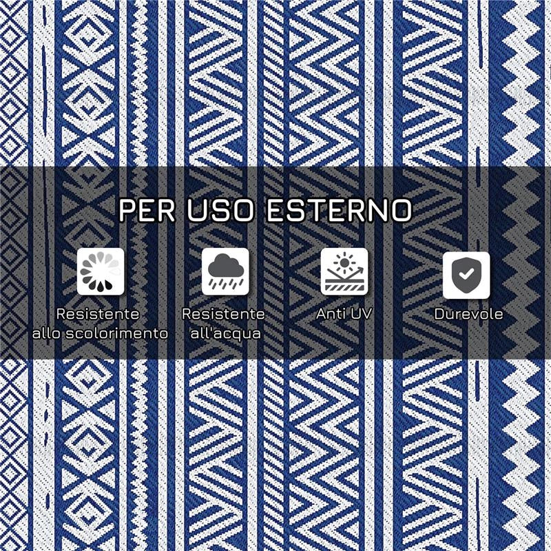 TAPPETO PER ESTERNO 182X274 CM PIEGHEVOLE E REVERSIBILE, IN POLIPROPILENE BLU E BIANCO