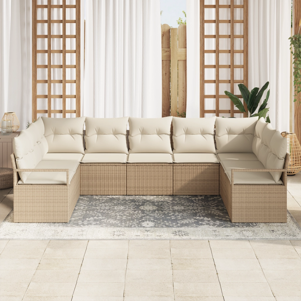 Set Divano da Giardino  9 Pezzi con Cuscini Beige Rattan PE