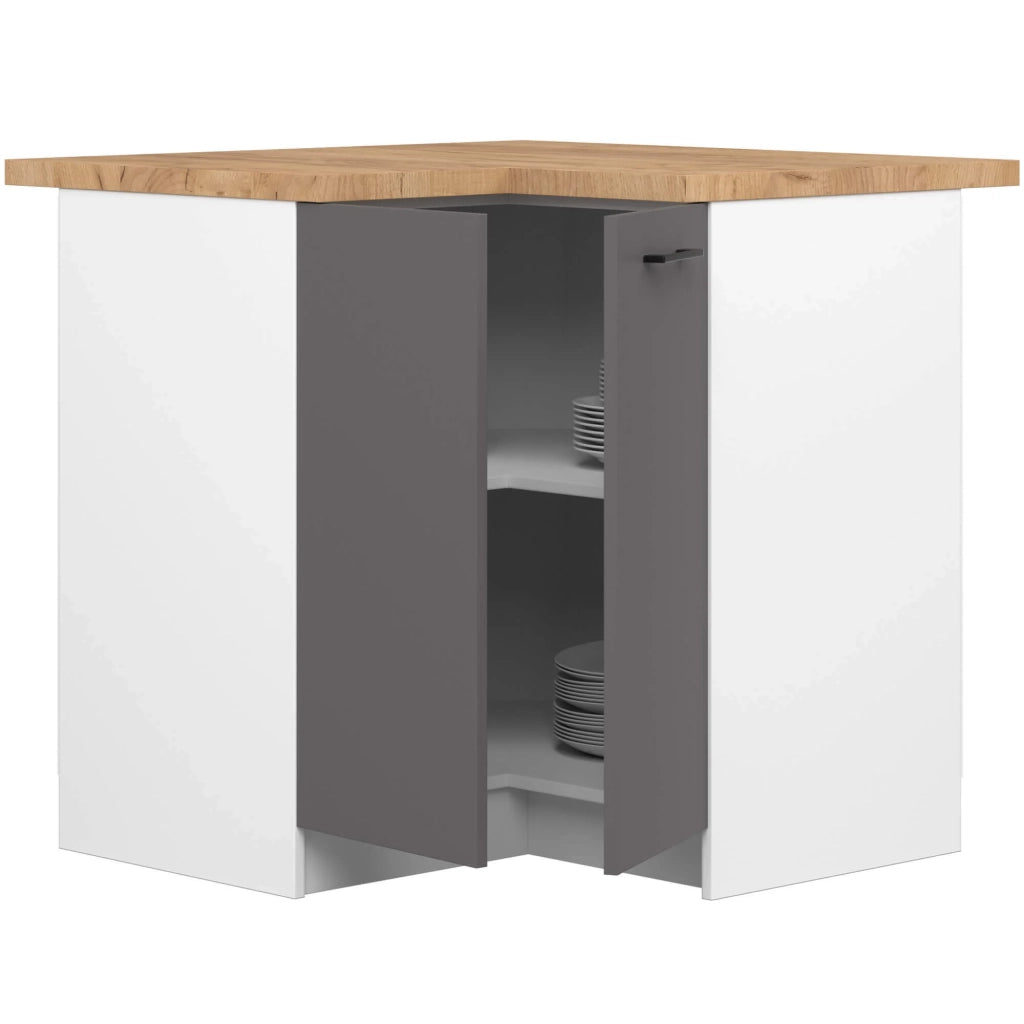 Mobile cucina modulare con piano di lavoro AKORD OLIWIA Bianco 90 cm 2 ante inserto frontale Grigio Grafite 90x46x85 cm