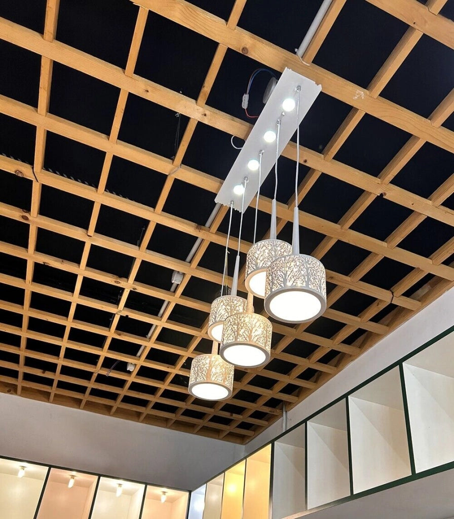 Lampadario a sospensione led plafoniera in metallo bianco con 3 modalita accensioni di luce bianca