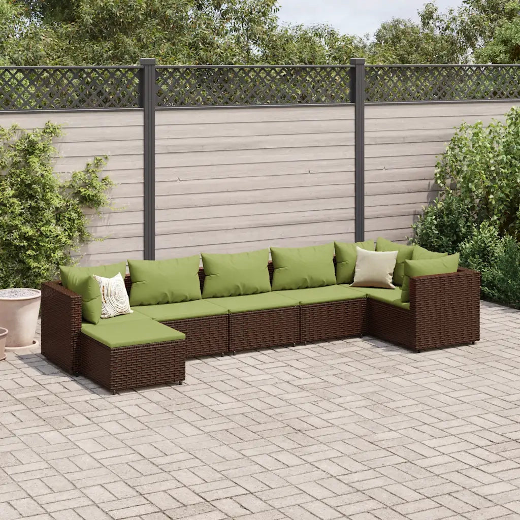 Set Divani da Giardino 7 pz con Cuscini in Polyrattan Marrone