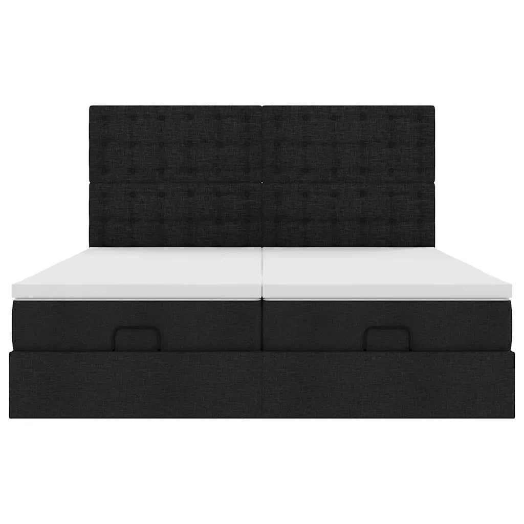 Struttura Letto Pouf con Materassi Nero 160x200 cm in Tessuto 3313729