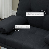 Divano Letto 3 Posti Reclinabile con Bracciolo Tavolino a Ribalta  in Tessuto Effetto Lino Grigio