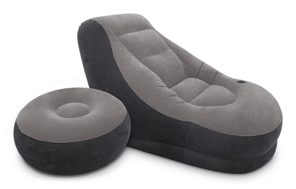 Intex 68564NP Poltrona Lounge 102 x 137 x 79 cm con Poggia Piedi 64 x 28 cm Grigio-Nero Tinta Unita Single