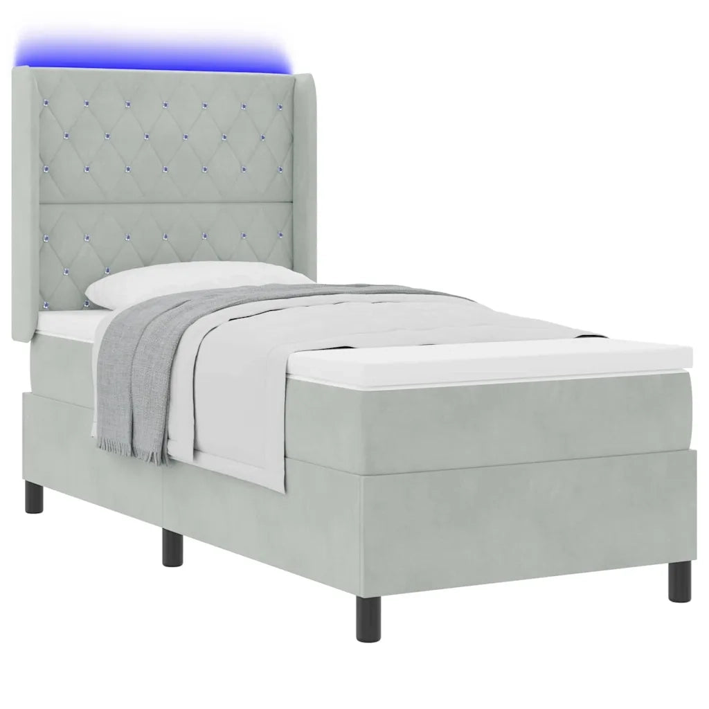 Letto a molle con materasso Grigio chiaro 100 x 200 cm Velluto 3343802