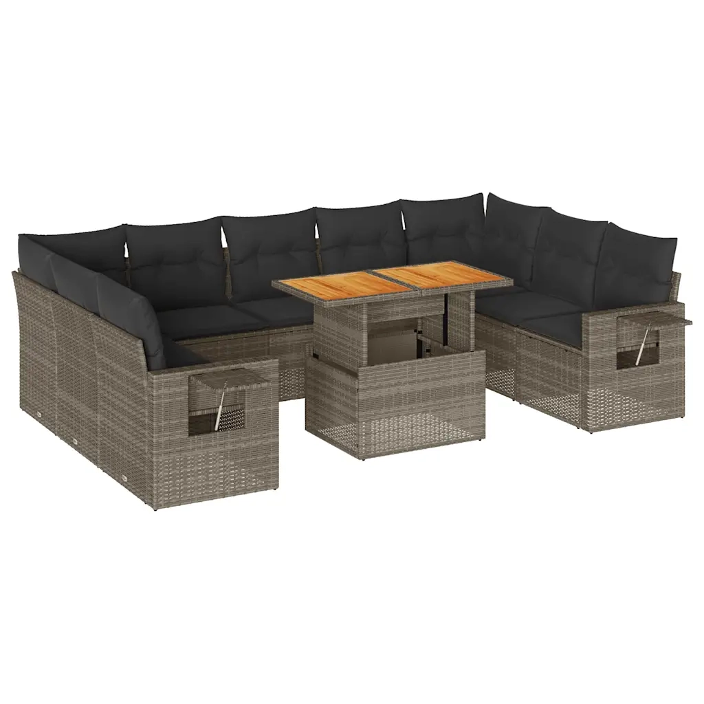 Set Divano da Giardino 10 pz con Cuscini Grigio in Polyrattan 3327196