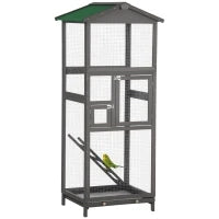 Gabbia per Uccelli Alta 165cm in Legno da Esterno con 2 Porte e Vassoio Estraibile, Grigio Chiaro