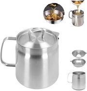 Contenitore Olio con Coperchio a Filtro - Filtro Olio in Acciaio Inossidabile - Grande Capacità - Deposito Olio per Cucina - Maniglia Ergonomica - Imbevimento Facile - Olio Deposito