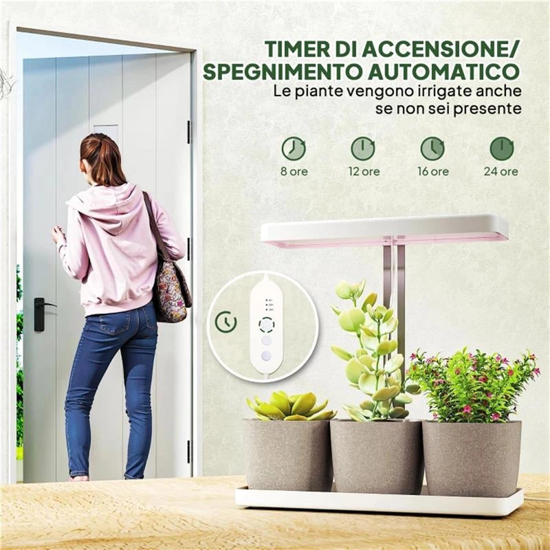 LAMPADE PER PIANTA DA 42 LUCI LED CON 3 VASI, TIMER E ILLUMINAZIONE REGOLABILE, 45X18.8X47.8 CM, BIANCO