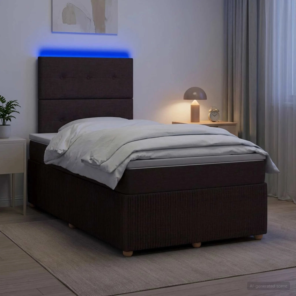 Letto Box Spring LED con Materasso Marrone Scuro 120 x 200 cm 3455835