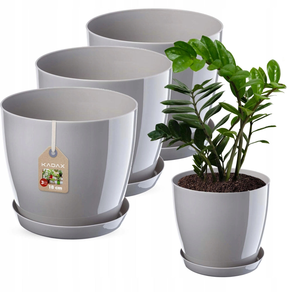 Vaso da fiori KADAX, fioriera, coperchio, 18 cm, supporto per fiori, plastica grigia, 3 pezzi.