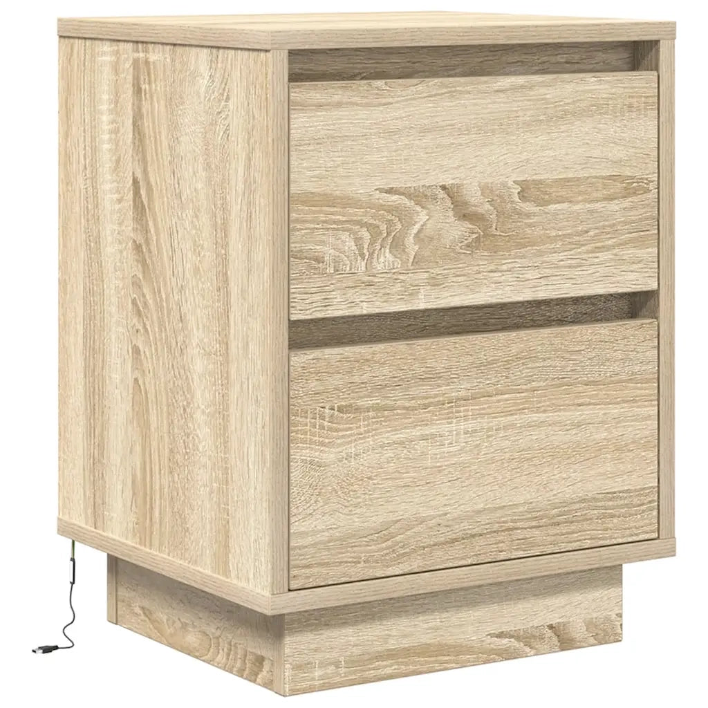 Comodini con Luci a LED 2 pz Rovere Sonoma 38x34x50 cm