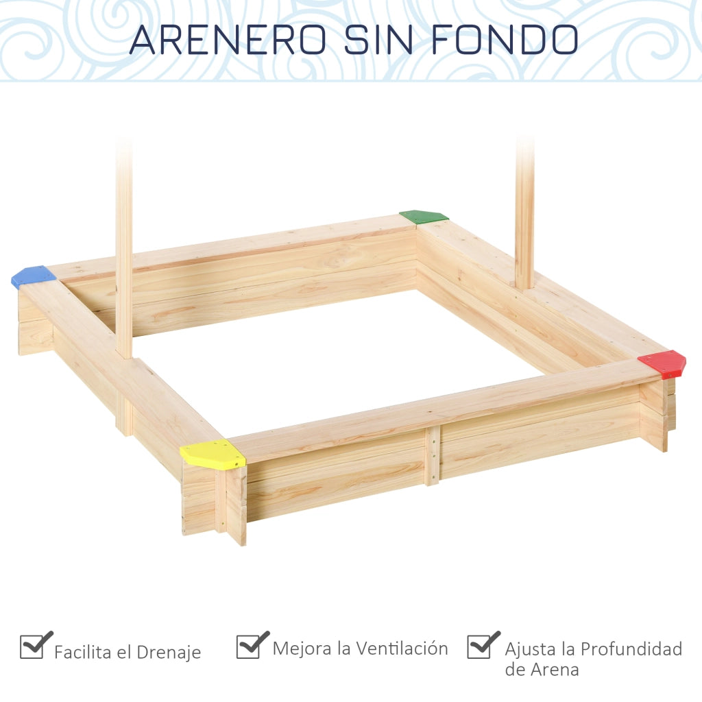 Sabbiera Legno Bambini con Tetto ¨C Xylo ¨C 120x120x120 cm Giardino Esterno Casa Naturale