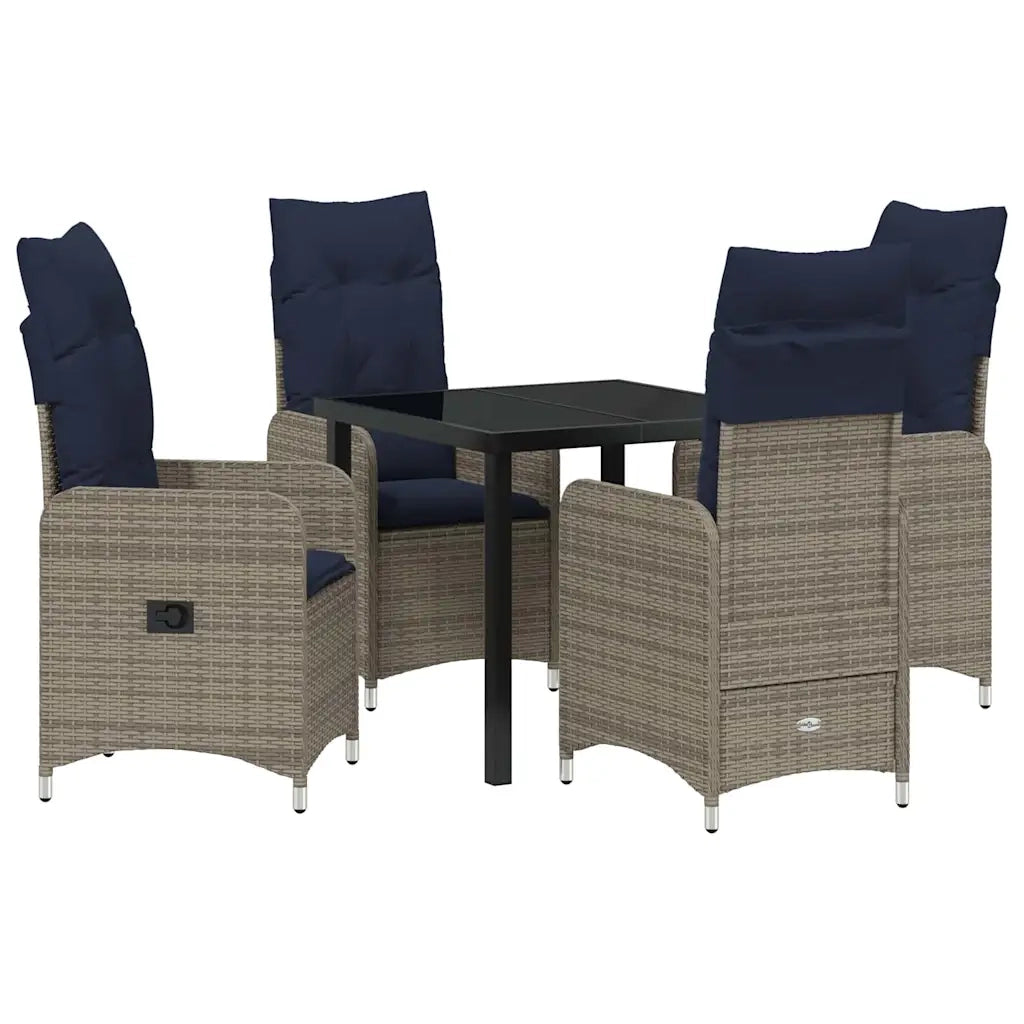Set da Pranzo per Giardino con cuscino 5 pcs Nero polyrattan
