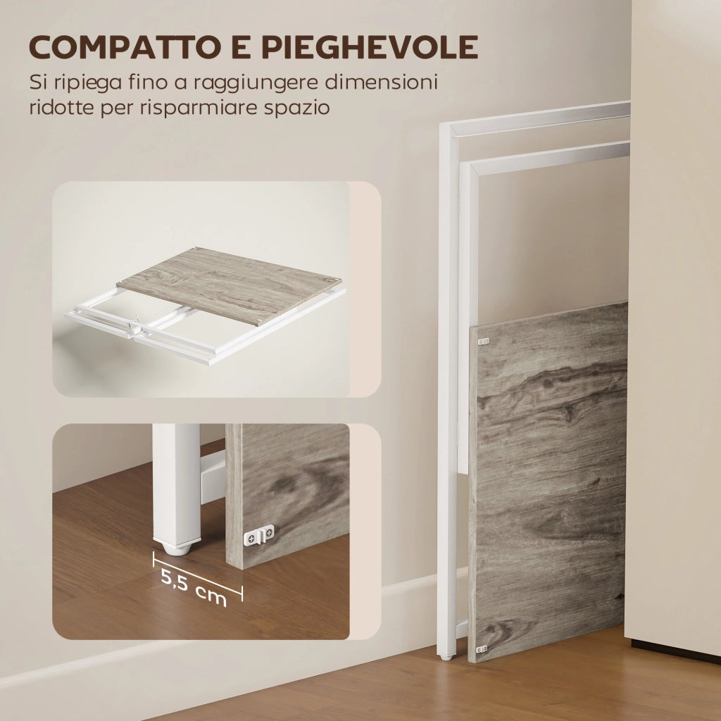 Scrivania Pieghevole Salvaspazio con Stand per Monitor Rimovibile, 100x48x87.5 cm, Legno