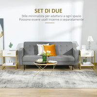 Set 2 Comodini Moderni con Cassetto e Ripiano Aperto 45x40x60 cm in MDF e Acciaio Bianco e Oro