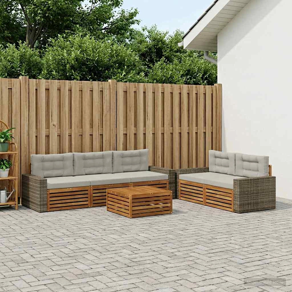 Set di divani da esterno 6 pz Naturale e Grigio Chiaro 3383039