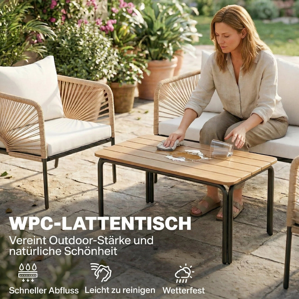Set Giardino 4 Posti con Divano 2 Posti, 2 Poltrone e Tavolo ¨C Zephmum ¨C Grigio Polyrattan Textilene 135x85x75