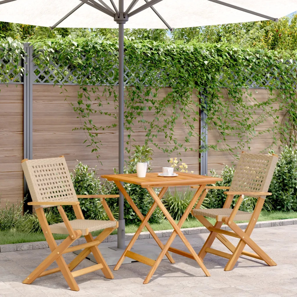 Set da Bistrot 3 pz | Set Salotto da Giardino Beige in Polyrattan e Legno Massello