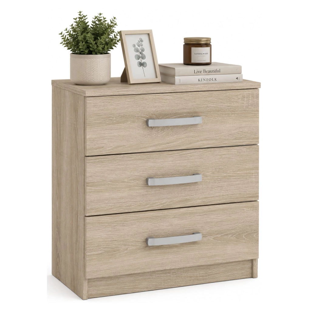 Lebale, Comodino 3 Cassetti, 46x43x59h cm Marrone Rovere