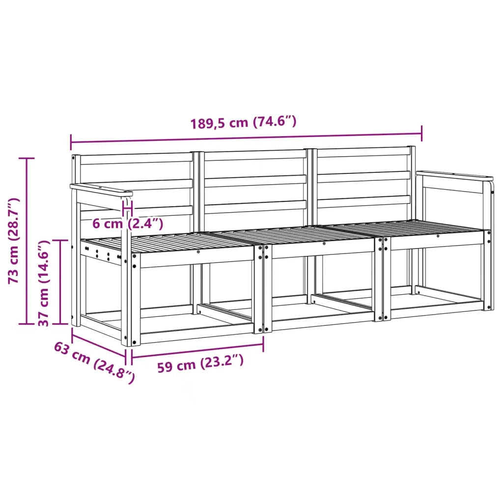 Set di divani da esterno 3 pcs Bianco 189,5 x 63 x 73 cm 3387163