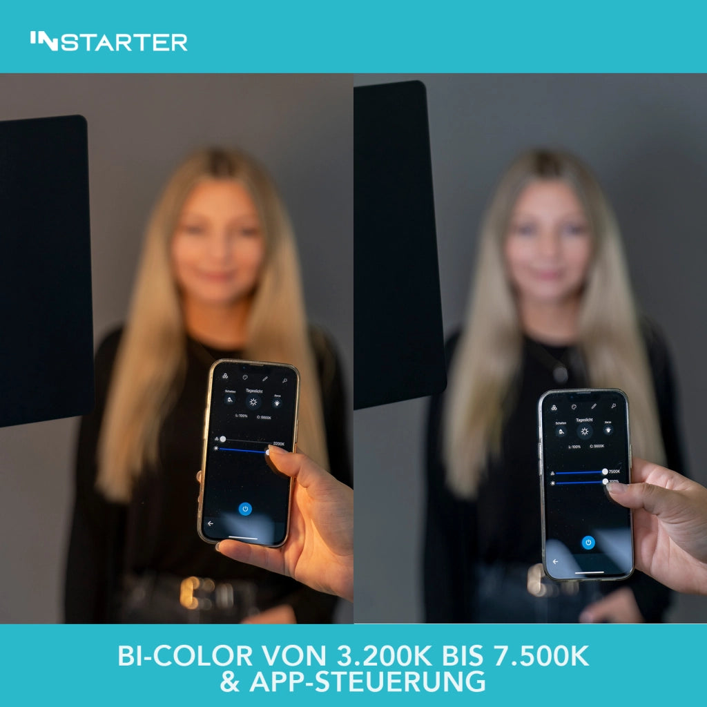 Instarter Luce video a LED con treppiede e controllo tramite app per vlogger e influencer I Potente 60W come luce dimmerabile per streaming e foto I Ruotabile a 360° I Luce calda e fredda