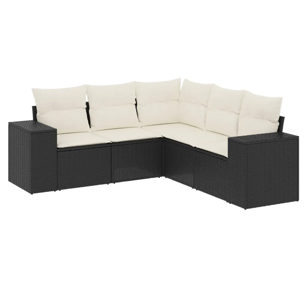 Set Divani da Giardino 5 pz con Cuscini in Polyrattan Nero 3222545