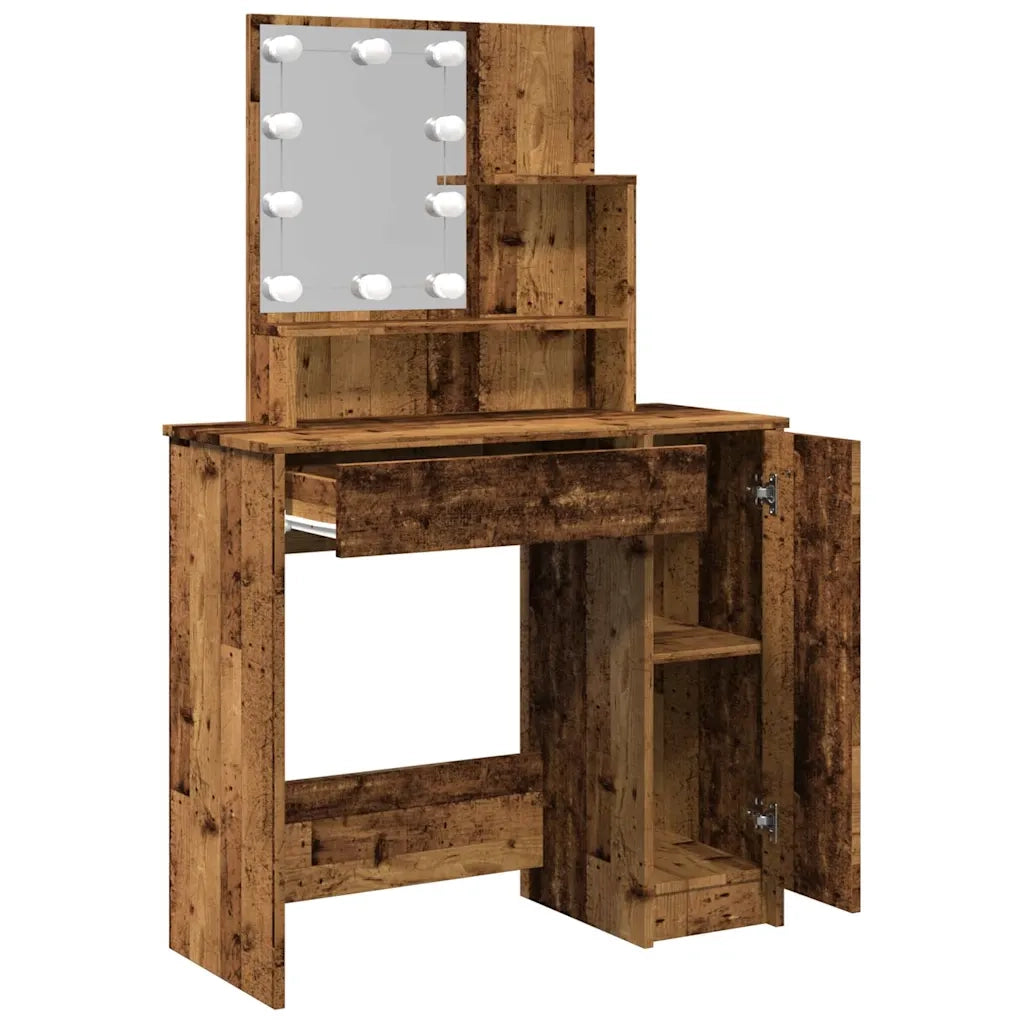 Toeletta | Tavolo da Trucco con LED Legno Antico 86,5x35x136 cm
